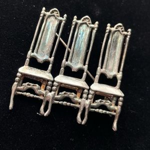 Sterling silver vintage Three chairs pin lapel